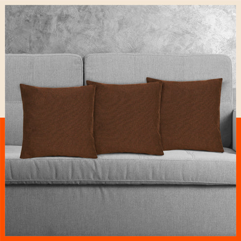 AKIRA Jute Cushion Covers For Home | Bronze (Set of 3 - 16 x 16 Inches)